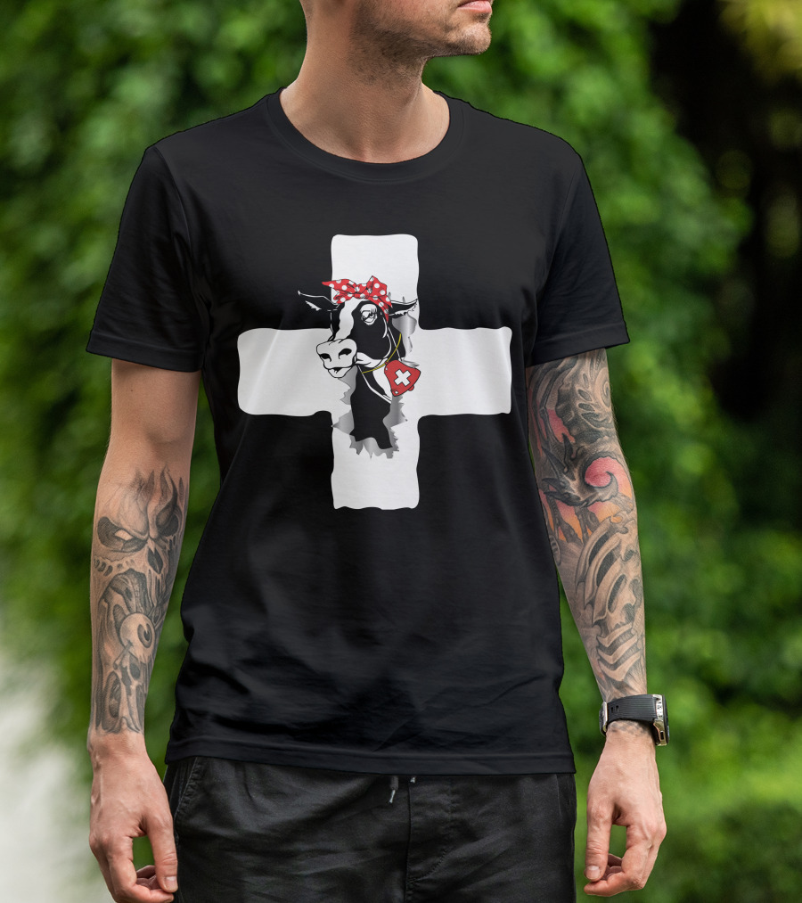 Switzerland Cow Bandana Swiss Cross Charm T-Shirt