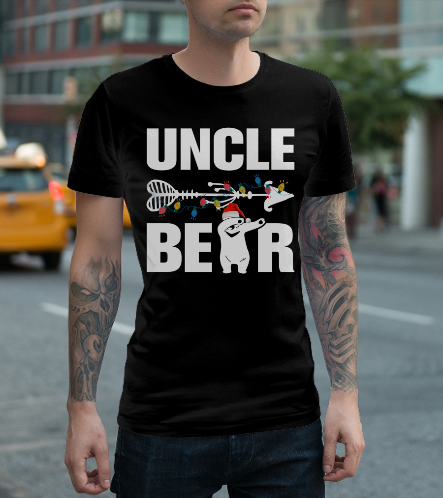 UNCLE BEAR Christmas Lights Santa Hat Fishbone Arrow T-Shirt