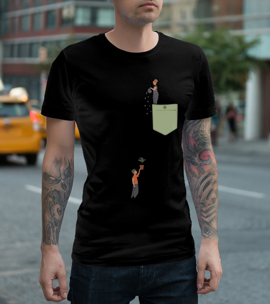Watering Flowers from Above Pocket with Plant Holder T-Shirt