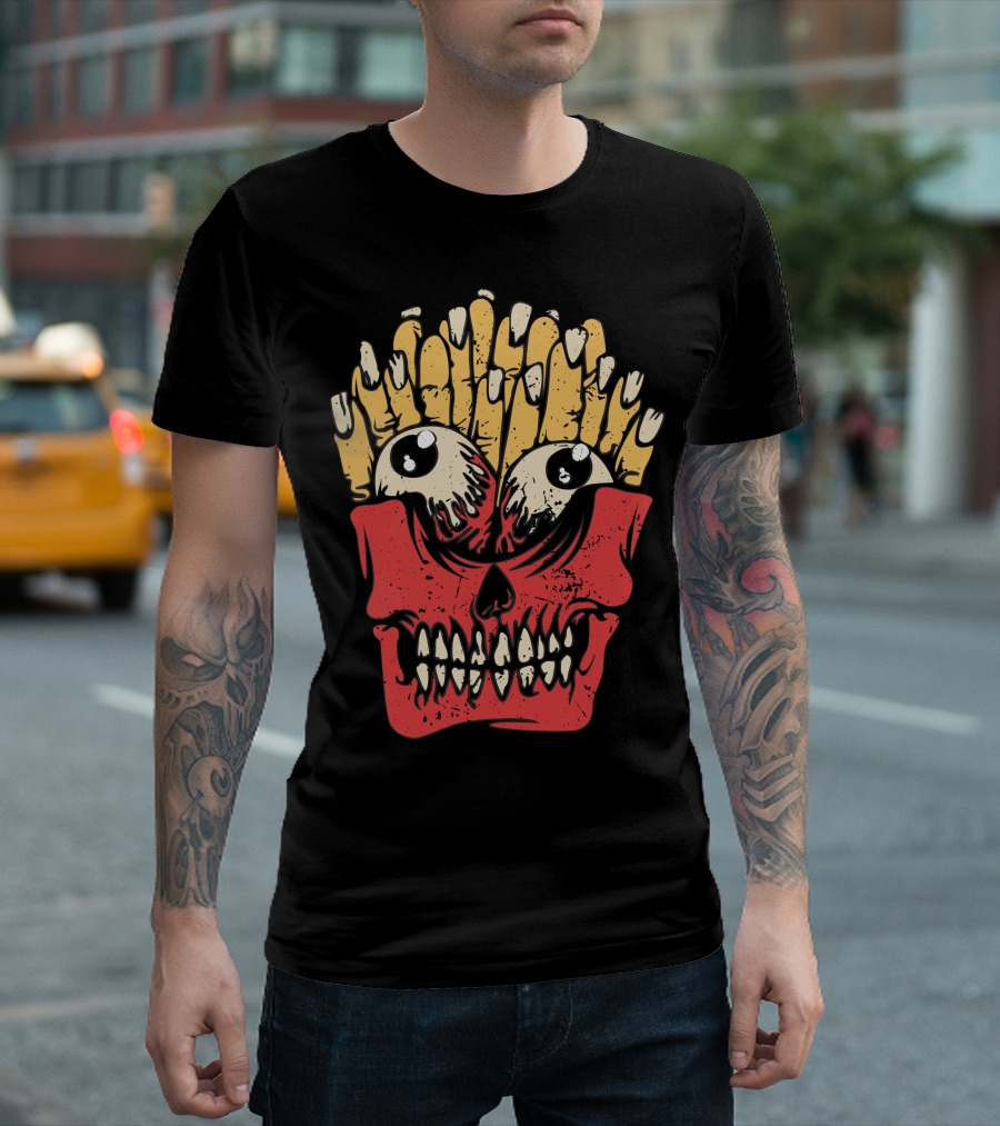 Zombie Finger Potatoes Skull with Fry Hair and Big Eyes T-Shirt