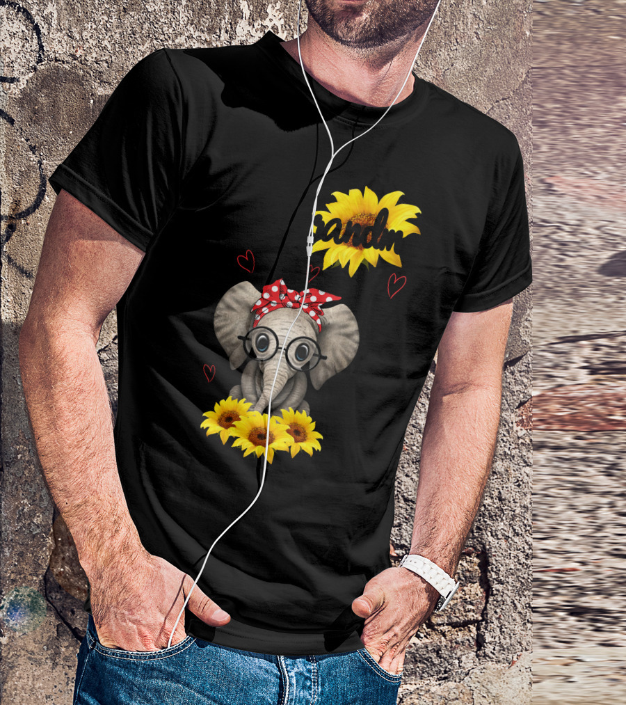 Grandma Blessed To Be Called With Elephant Sunflower Hearts T-Shirt