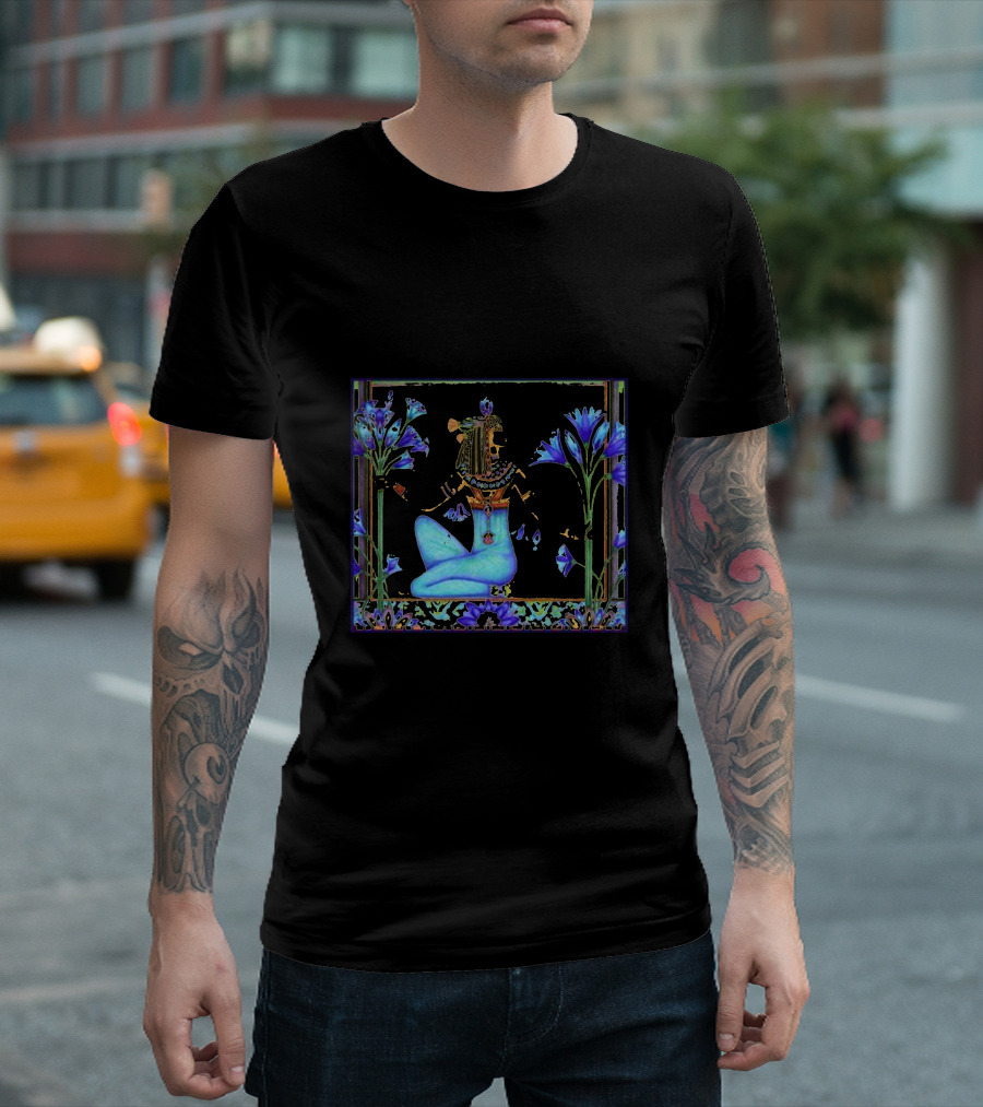 Blue Lotes Garden Meditation with Ornamental Floral Accents T-Shirt