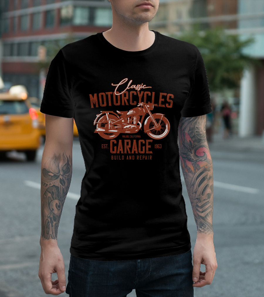 Classic Motorcycles Malibu California Garage Est. 1963 Build and Repair T-Shirt