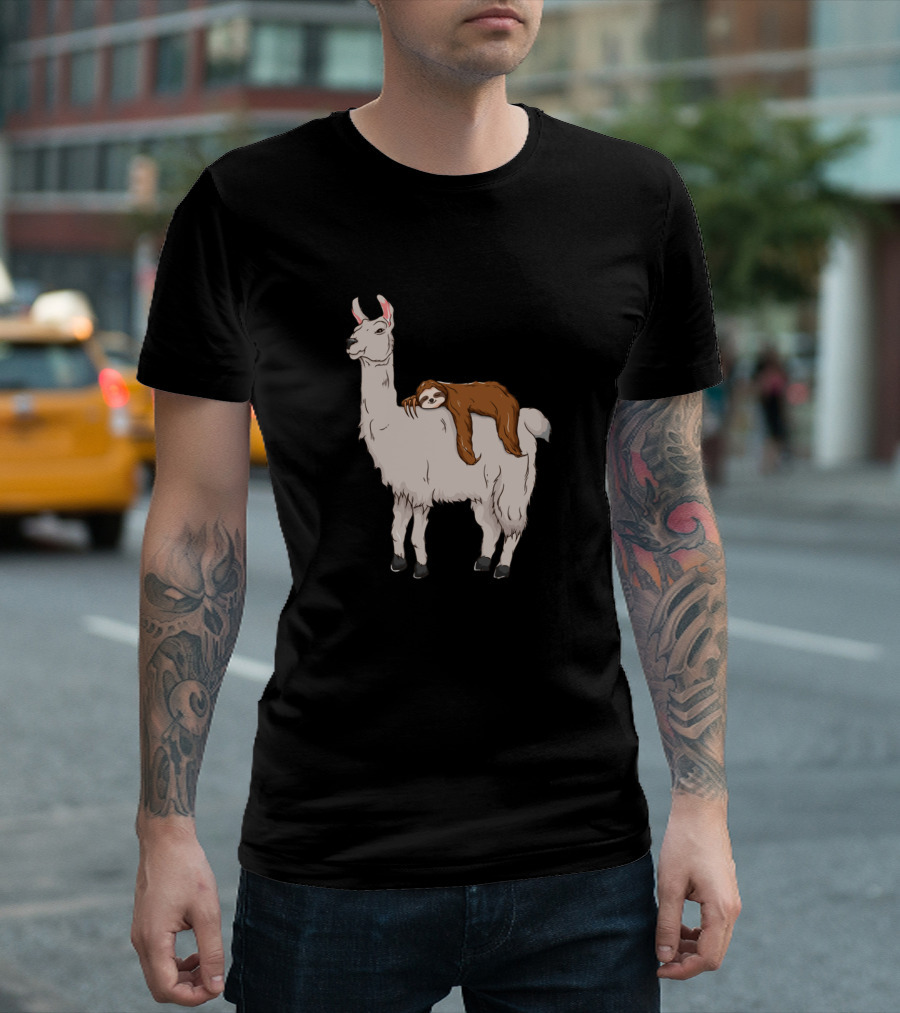Sleepy Sloth Lounging On Chill Llama T-Shirt