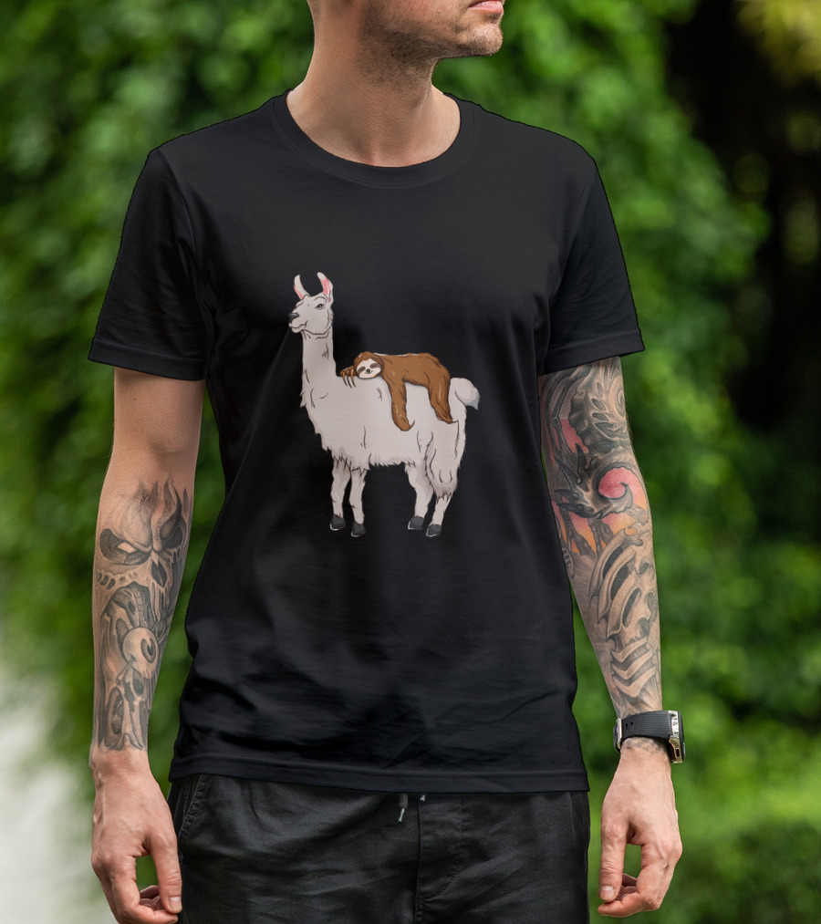 Sleepy Sloth Lounging On Chill Llama T-Shirt