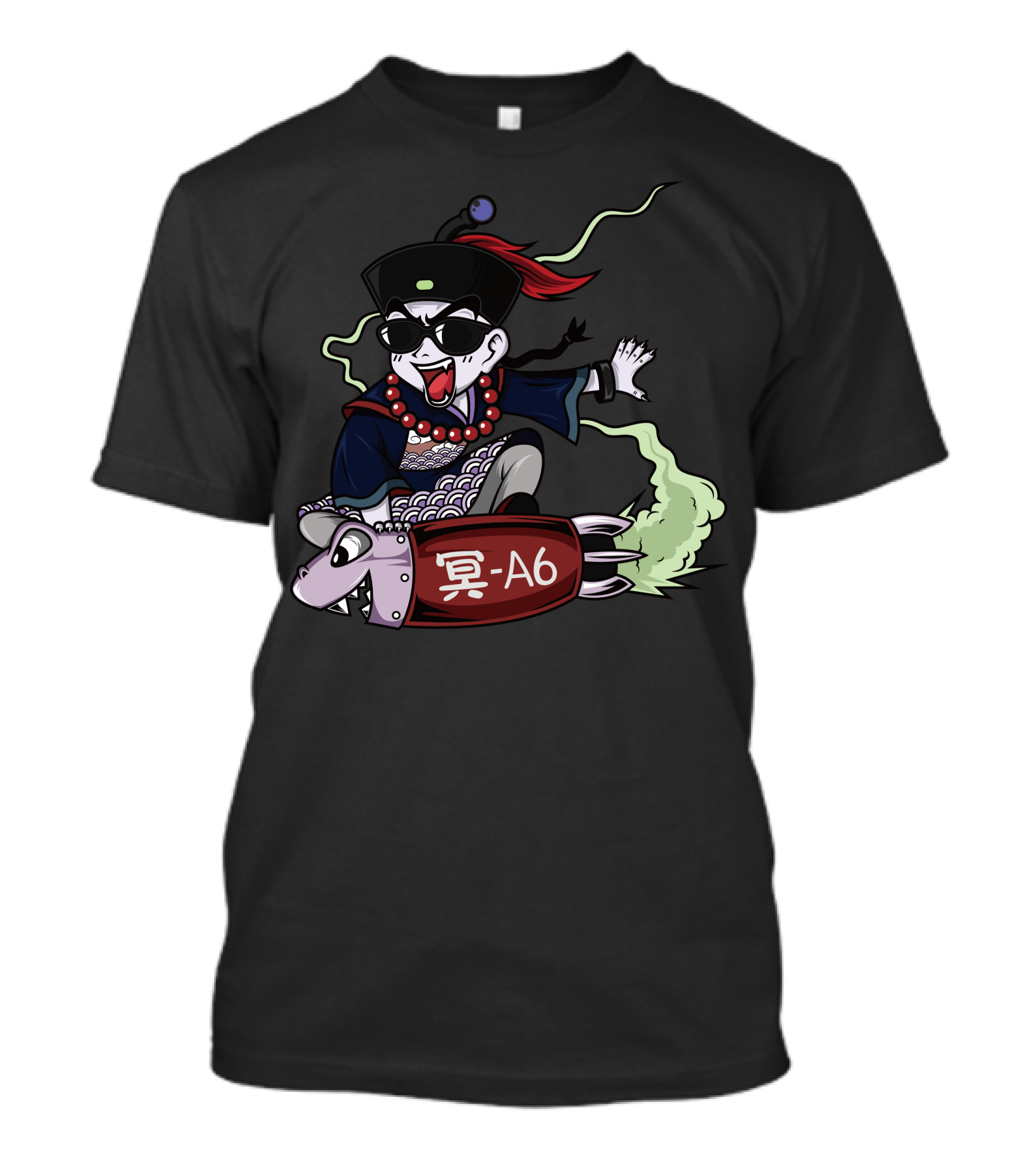 Zombie Riding Rocket With Kanji Halloween Party Fun T-Shirt