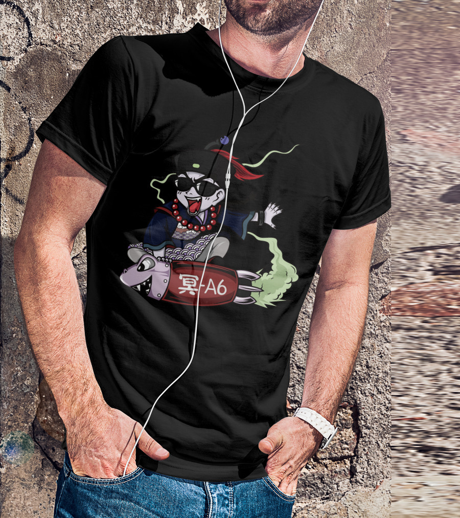 Zombie Riding Rocket With Kanji Halloween Party Fun T-Shirt