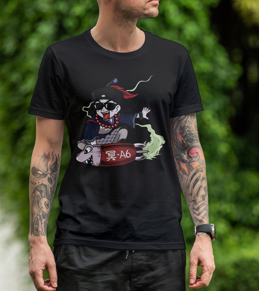 Zombie Riding Rocket With Kanji Halloween Party Fun T-Shirt