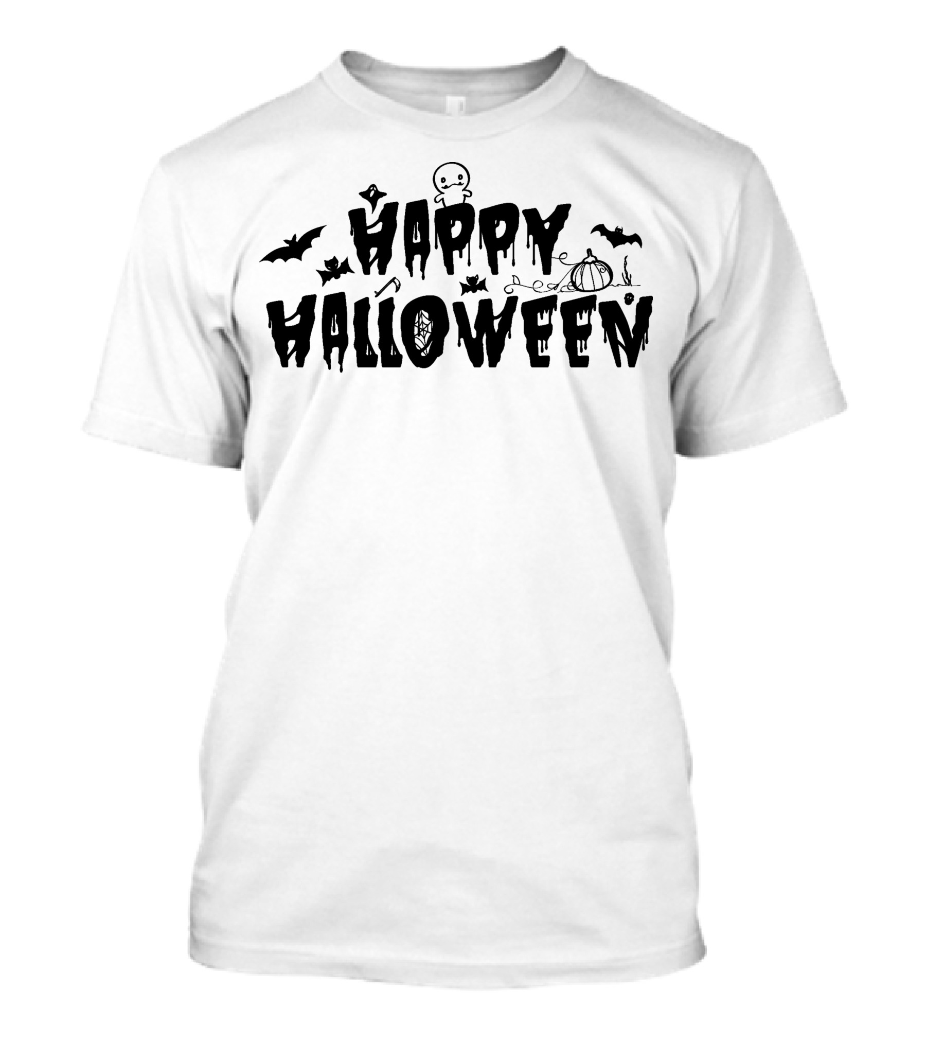 Happy Halloween Typography With Bats, Pumpkin, And Spider Elements T-Shirt