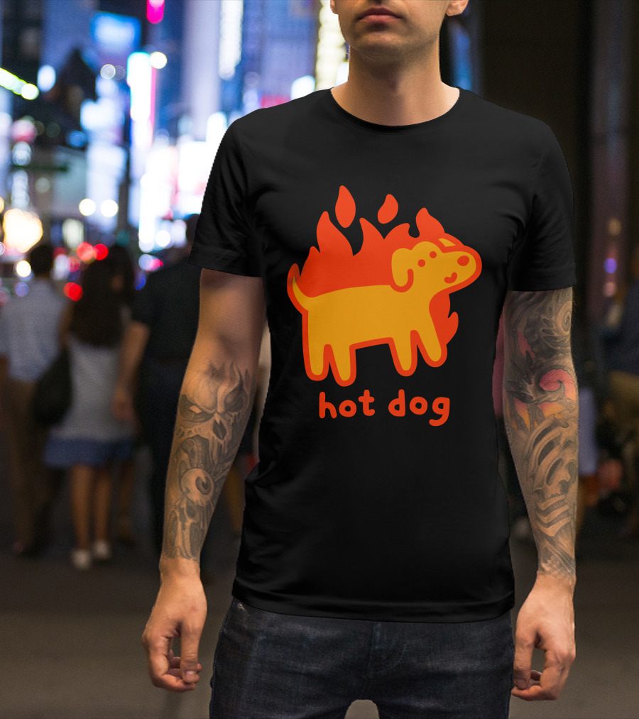 Hot Dog Flaming Cartoon Canine T-Shirt