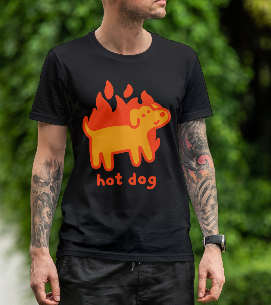 Hot Dog Flaming Cartoon Canine T-Shirt