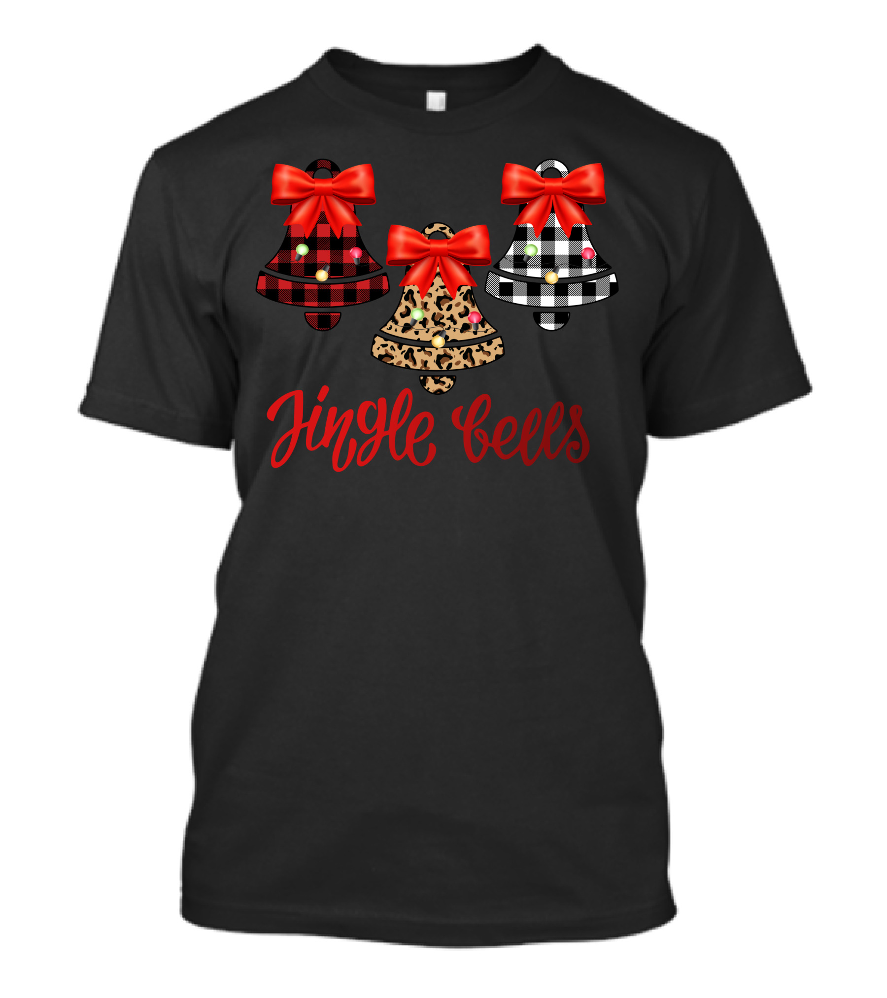 Jingle Bells Red Plaid Leopard Print Buffalo Check T-Shirt
