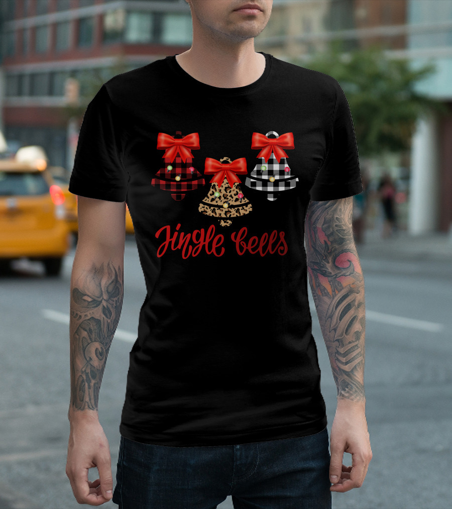 Jingle Bells Red Plaid Leopard Print Buffalo Check T-Shirt