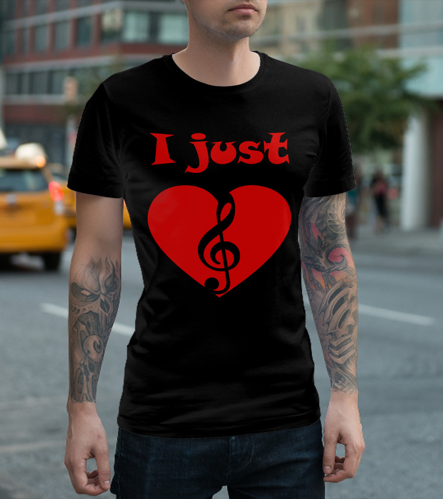 I Just Love Music Red Heart Treble Clef T-Shirt