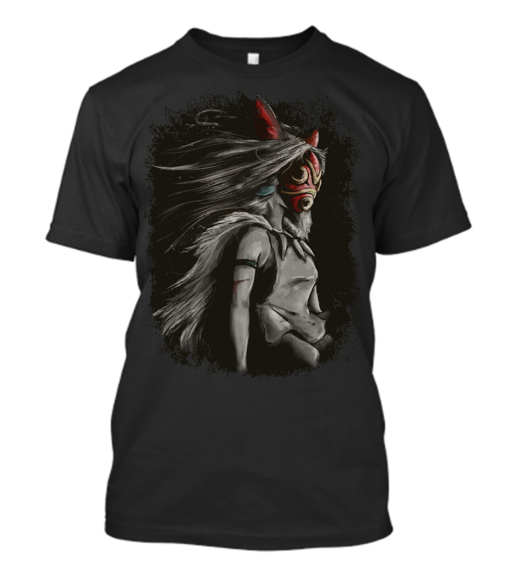 Mononoke Wolf Anime Tra Digital Painting Fitted Princess Warrior Mask风 T-Shirt