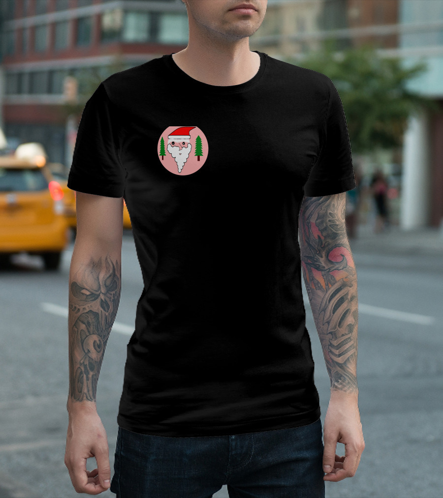 Santa Face With Hat And Trees Circle T-Shirt