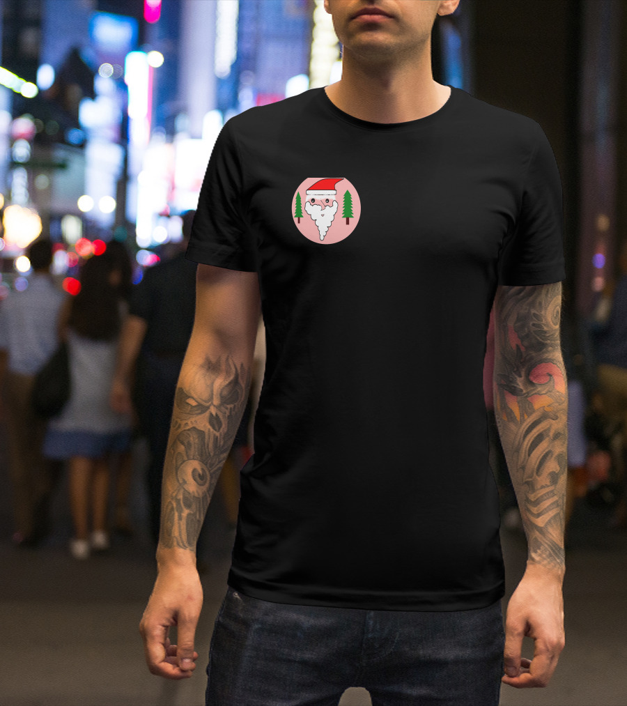 Santa Face With Hat And Trees Circle T-Shirt