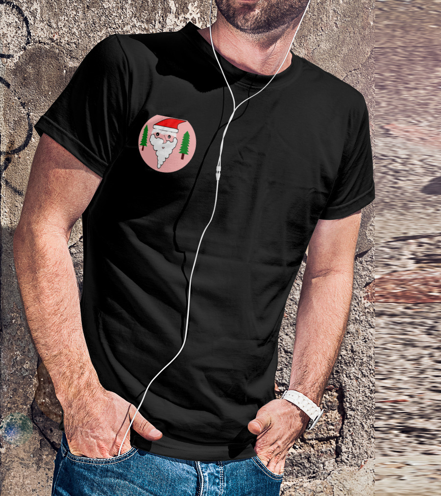 Santa Face With Hat And Trees Circle T-Shirt
