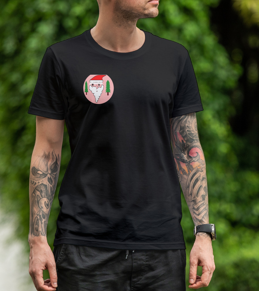 Santa Face With Hat And Trees Circle T-Shirt