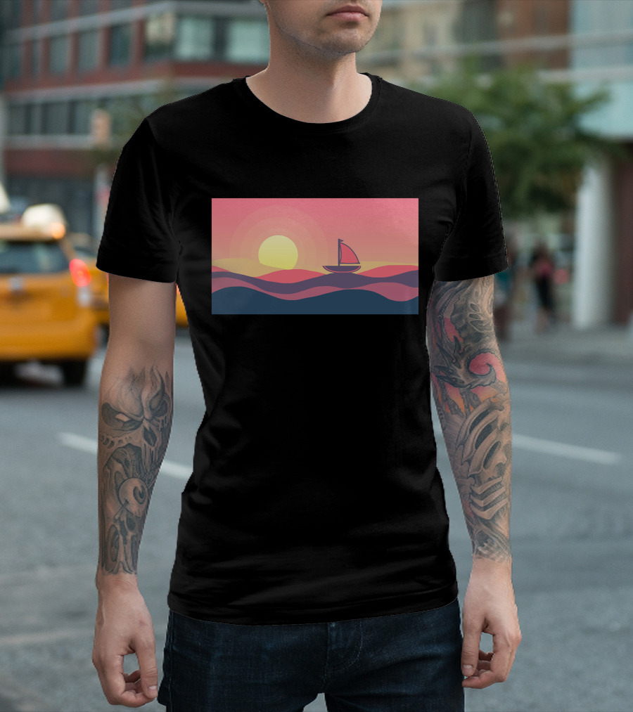 Sunset Sailing Over Vibrant Ocean Waves T-Shirt