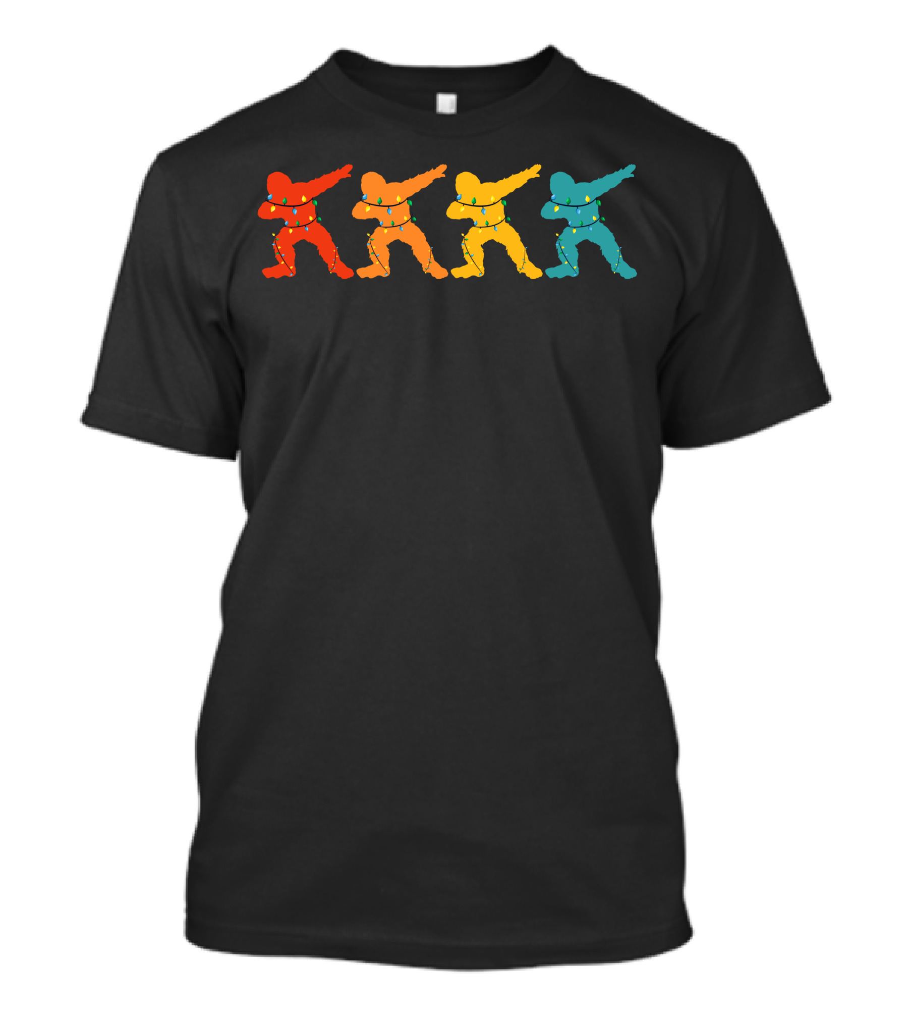Bigfoot Dabbing Festive Lights Multicolor T-Shirt