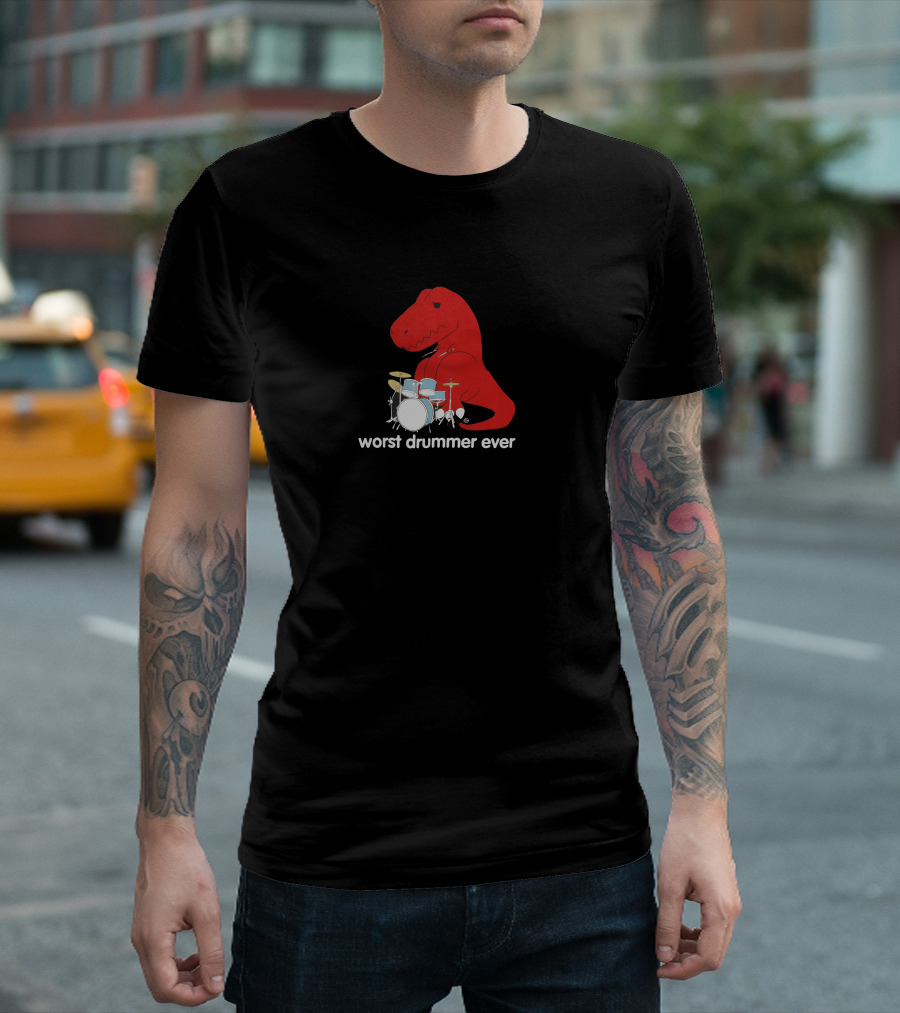 Worst Drummer Ever Dinosaur Playing Drums T-Shirt