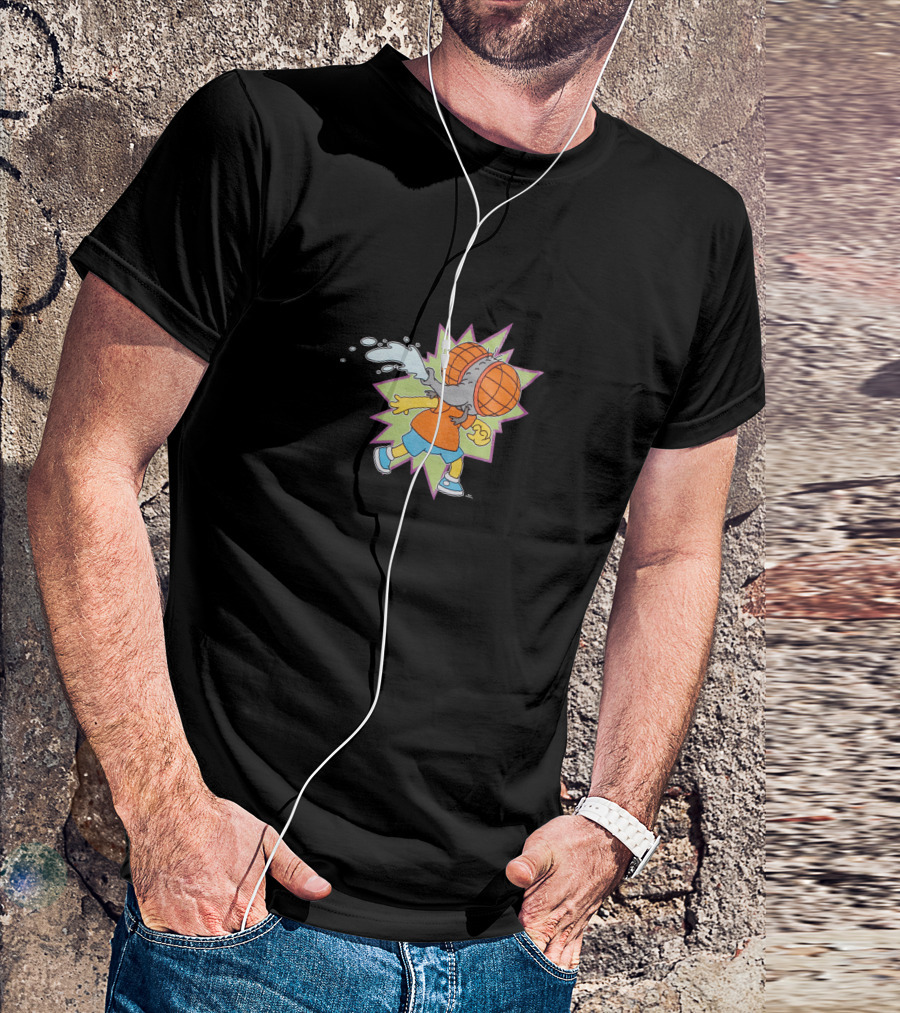 Funny Boy Basketball Head Running Splash 90s Cartoon T-Shirt