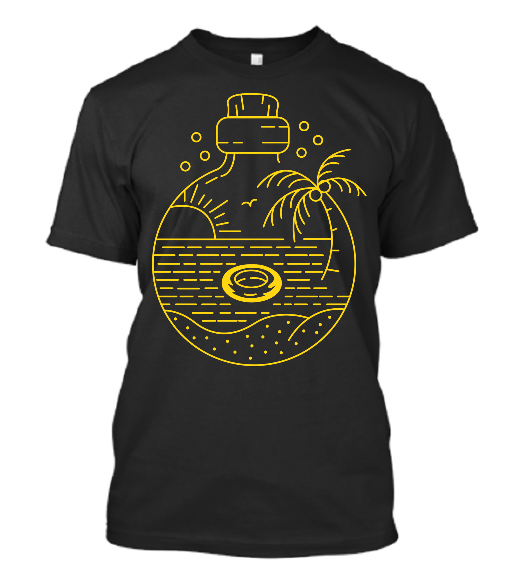 Landscape In Bottle With Palm Tree And Sunset For Dark T-Shirt