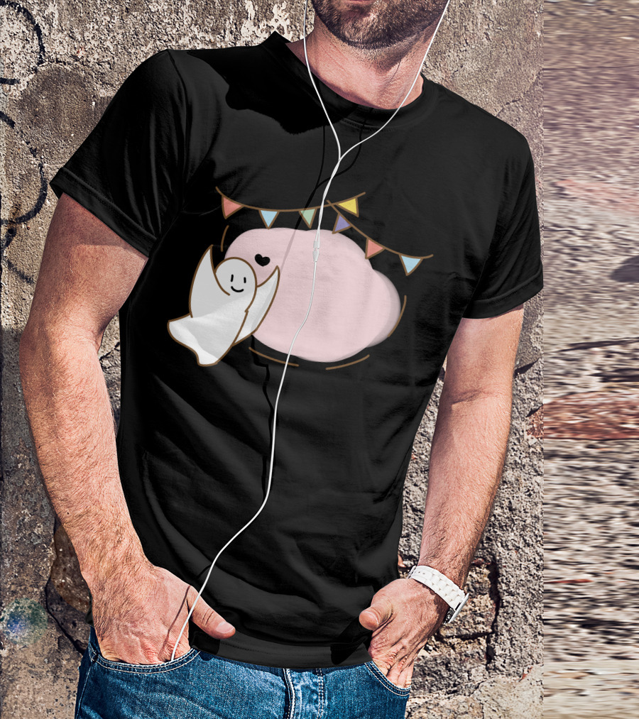 Little Devil Decoration Ghost With Heart And Pastel Bunting On Pink Cloud T-Shirt