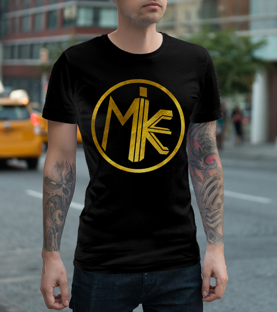 Mike Circle Golden Graphic Logo Golden Text T-Shirt