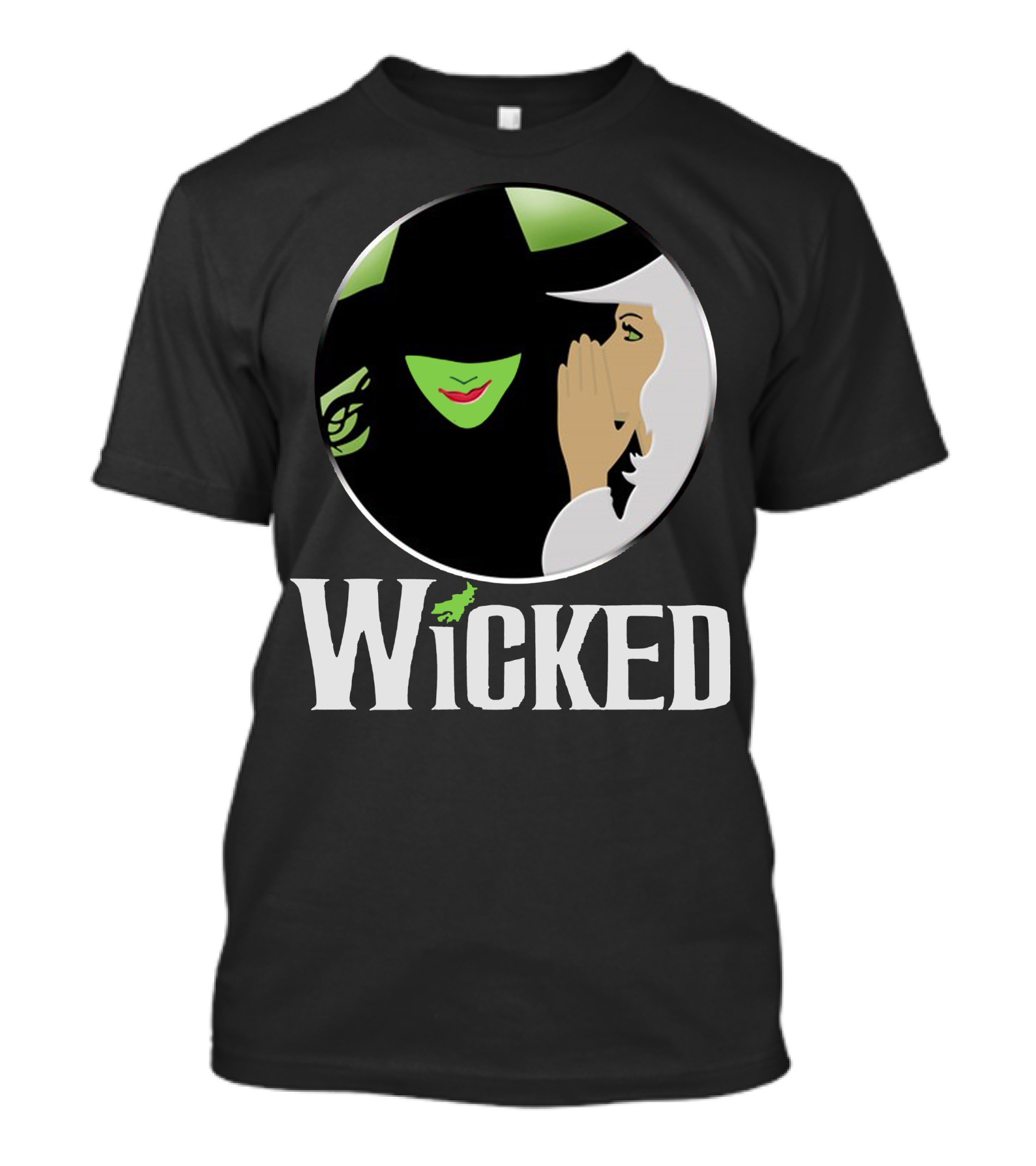 Wicked Logo Musical Witch Face And Whispering Duo T-Shirt