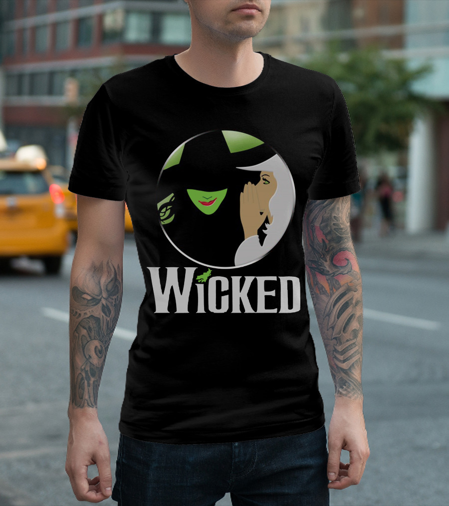 Wicked Logo Musical Witch Face And Whispering Duo T-Shirt