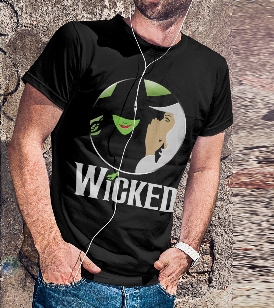 Wicked Logo Musical Witch Face And Whispering Duo T-Shirt