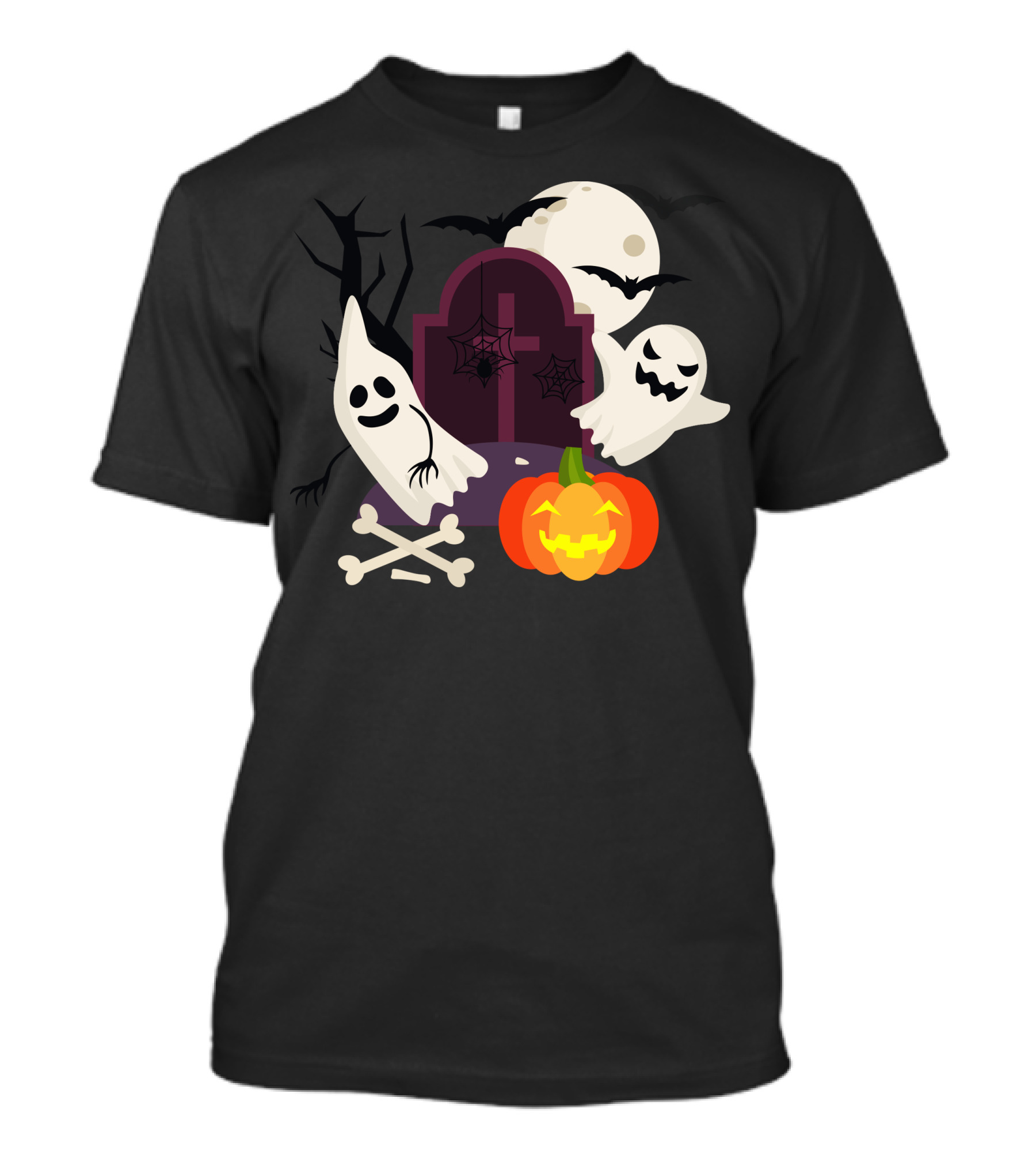 Purple Brown Orange Ghosts Tombstone Pumpkin Moon Bats T-Shirt