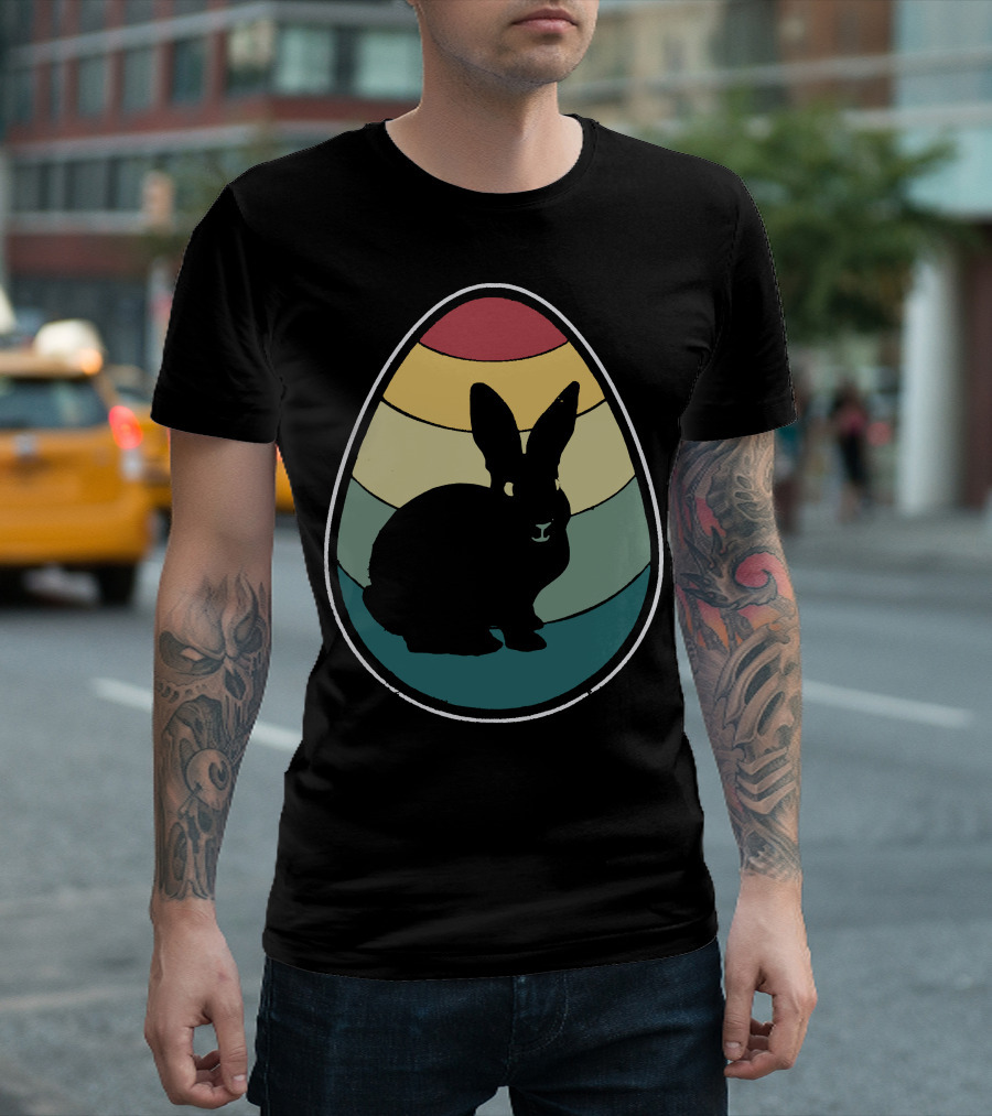 Retro Vintage Bunny Egg Happy Easter Rainbow T-Shirt