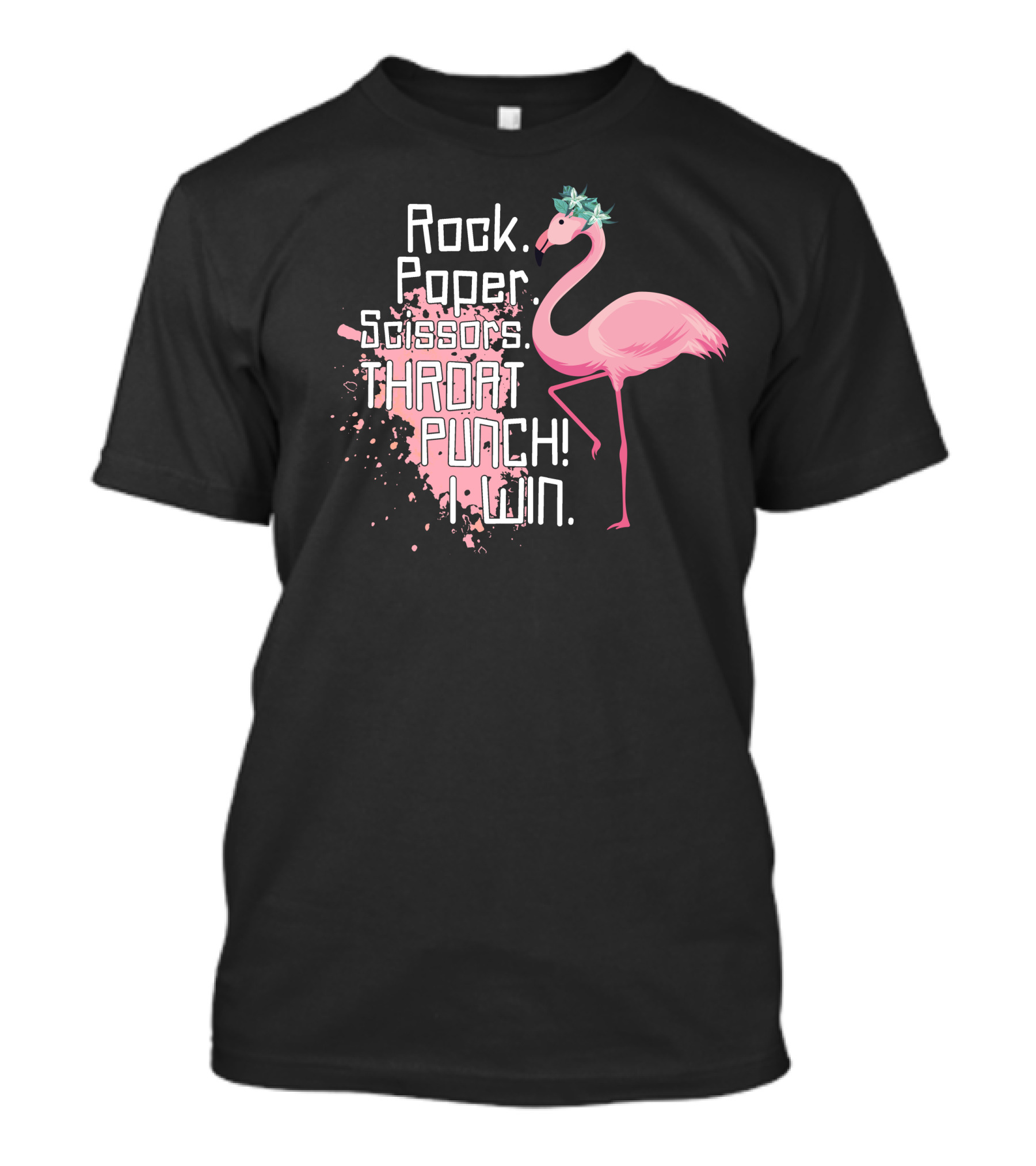 Rock Paper Scissors Throat Punch I Win Flamingo With Pink And Blue Accents T-Shirt
