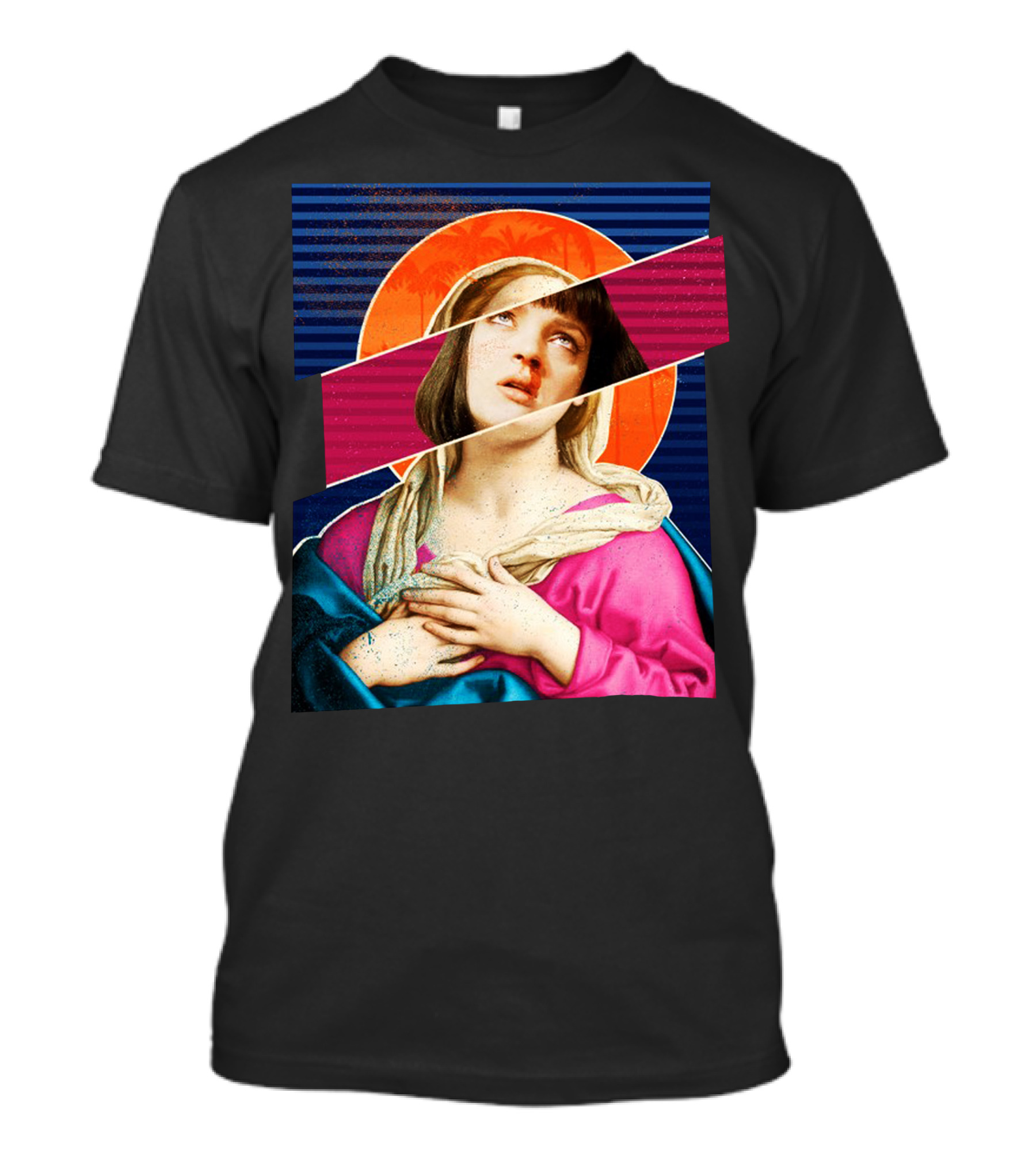 Virgin Mia Cool Retro Iconic Collage With Halo And Stripes T-Shirt