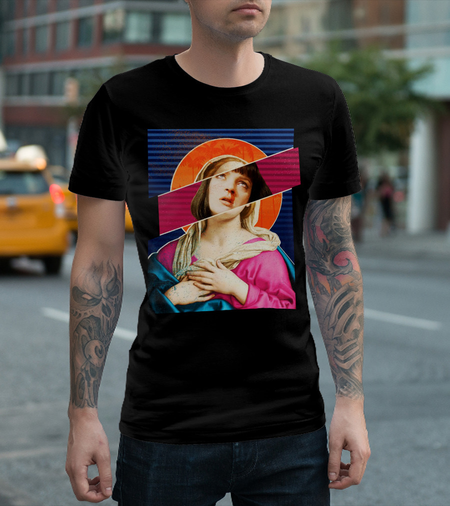 Virgin Mia Cool Retro Iconic Collage With Halo And Stripes T-Shirt