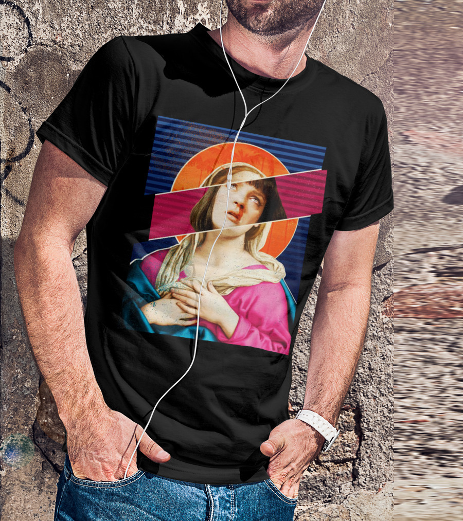 Virgin Mia Cool Retro Iconic Collage With Halo And Stripes T-Shirt