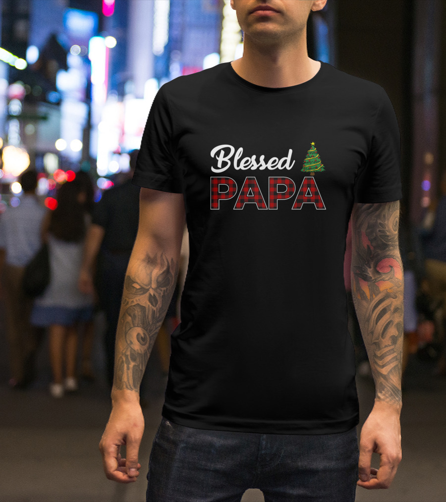 Blessed Papa Buffalo Plaid Christmas Tree T-Shirt