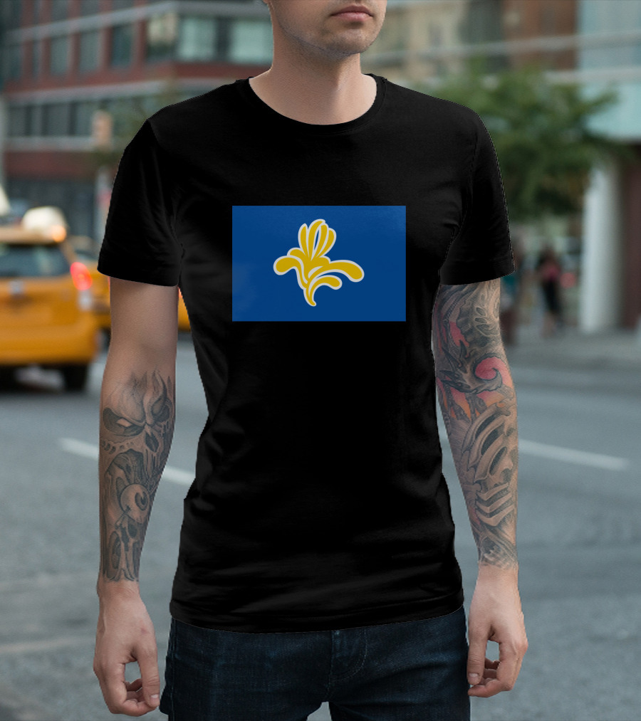 Brussels Iris Symbol on Blue Flag Background T-Shirt