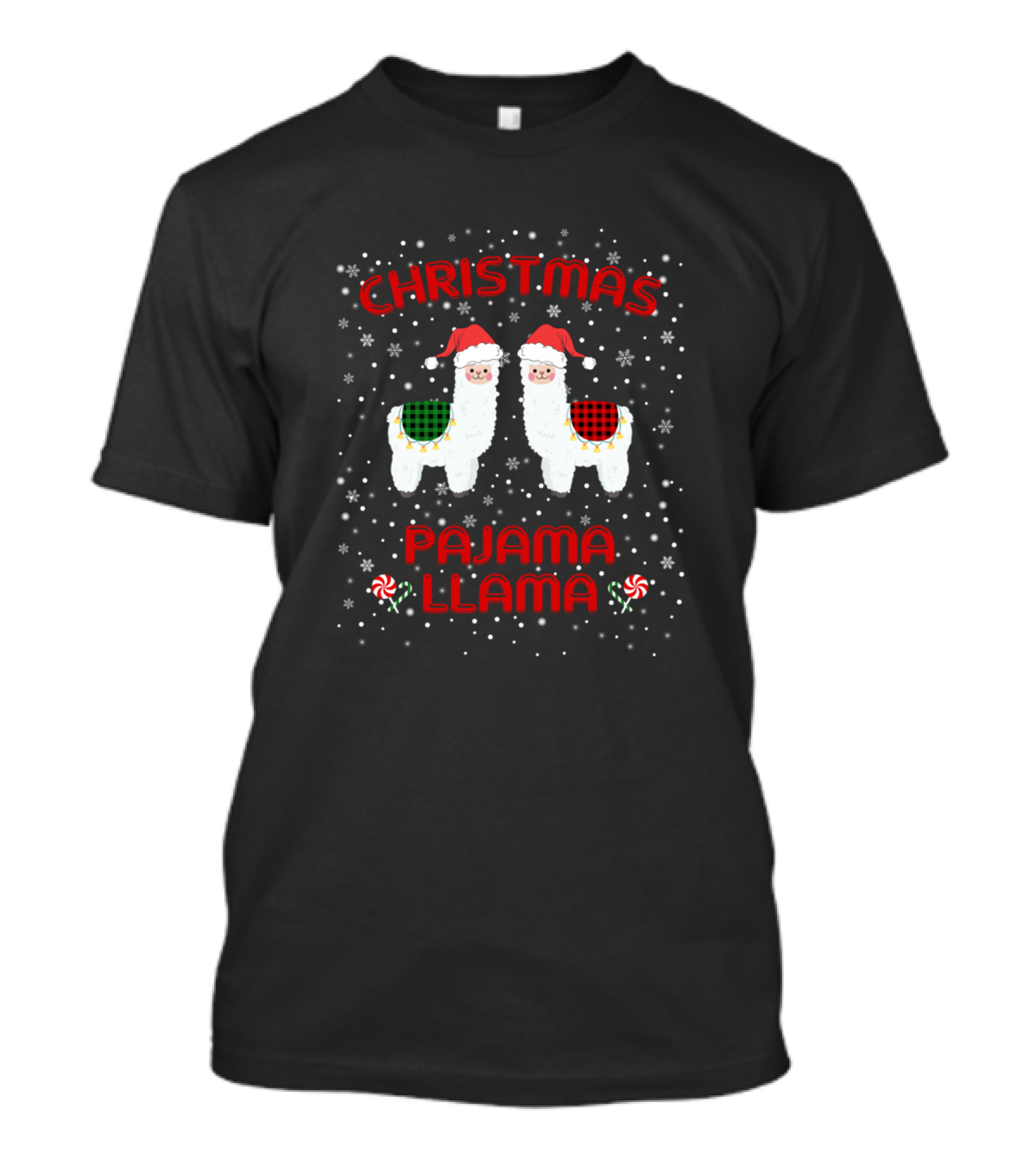 Christmas Pajama Llama Holiday Snowflakes Peppermint T-Shirt