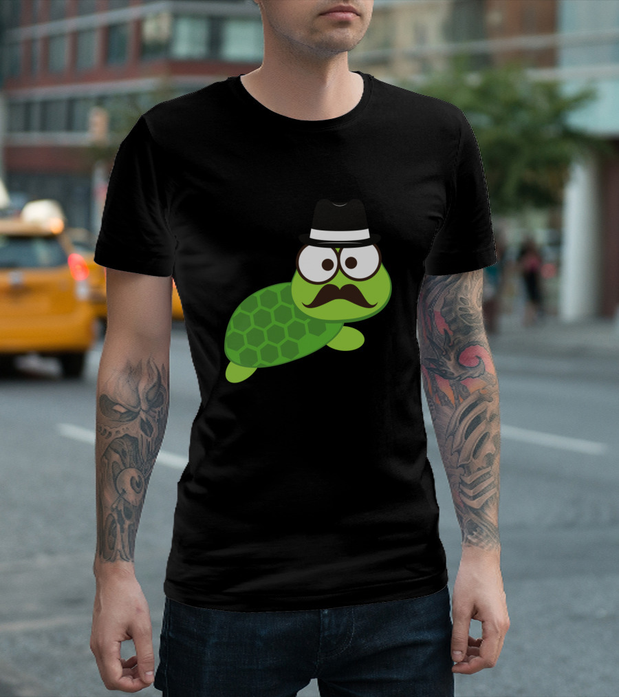 Cute Gentleman Turtle Fedora Mustache Look T-Shirt