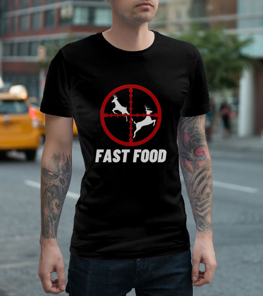 Deer Hunter Fast Food Rifle Sight Red Target With Jumping Deer T-Shirt
