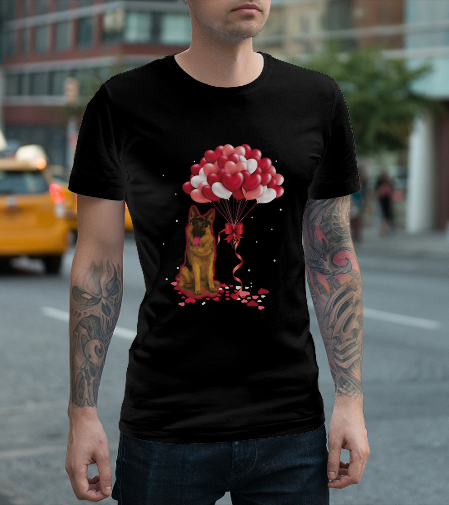 German Shepherd Dog Love with Heart Balloons Valentine's Day T-Shirt