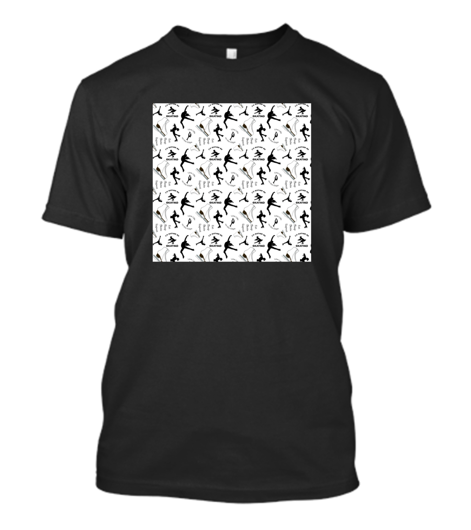 Figure Skating Life Pattern With Silhouetted Skaters And Skate Motif T-Shirt