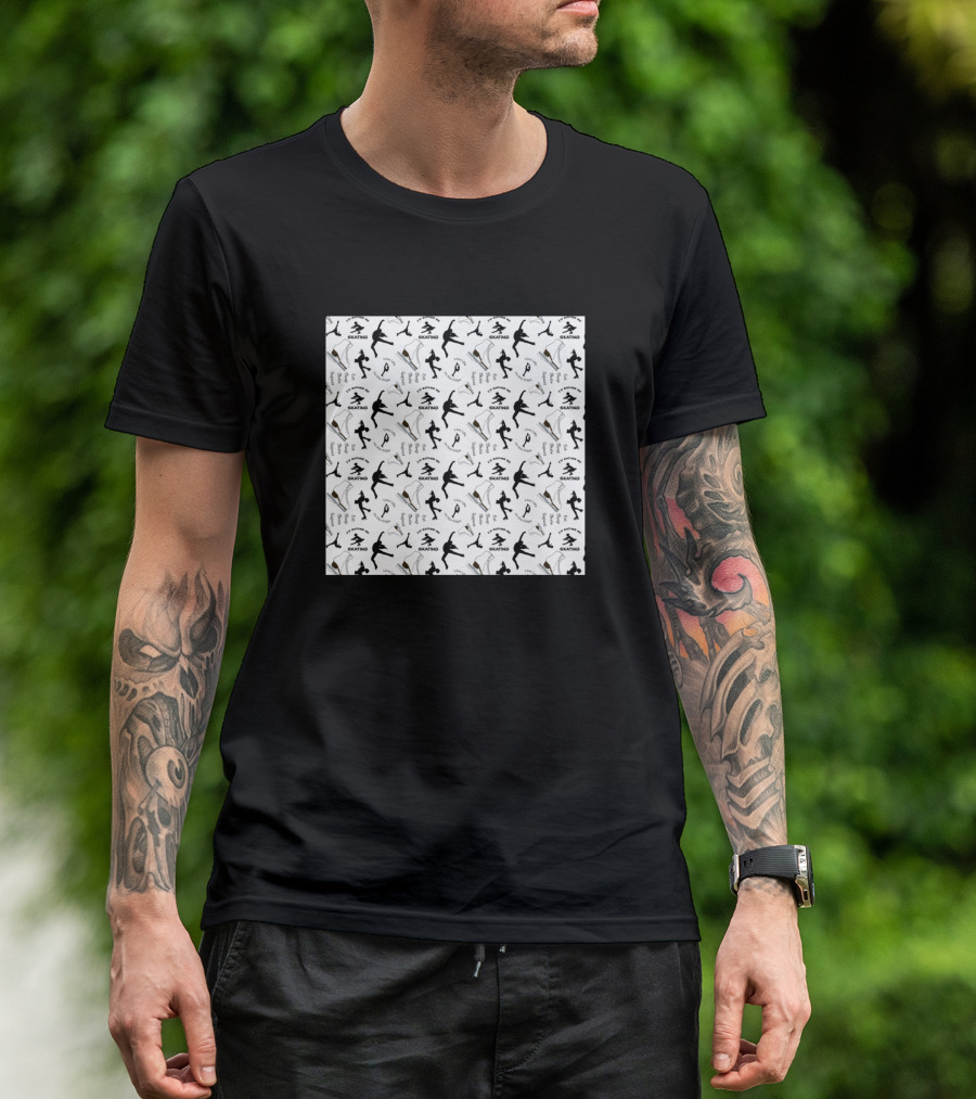 Figure Skating Life Pattern With Silhouetted Skaters And Skate Motif T-Shirt