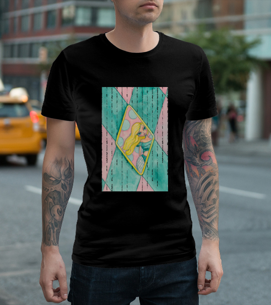 Pastel Harlequin Girl in Geometric Frame T-Shirt