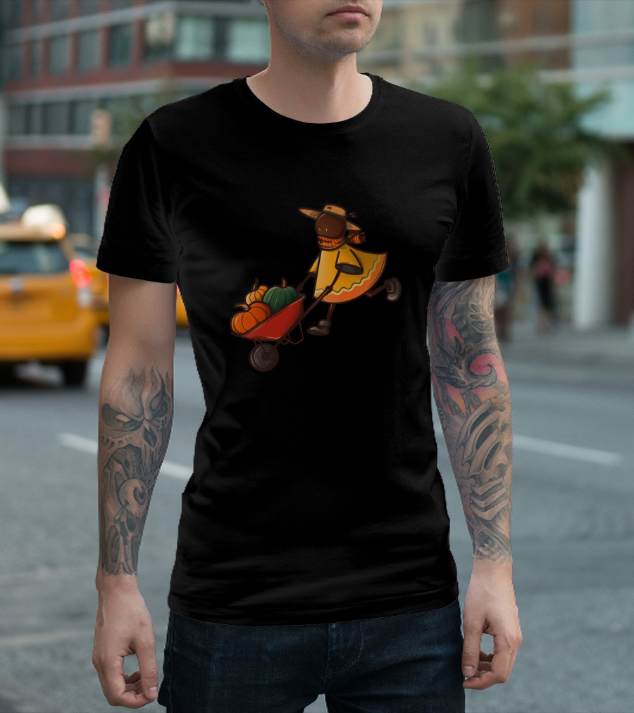 Harvest Spirit Pumpkin Wheelbarrow Lady T-Shirt
