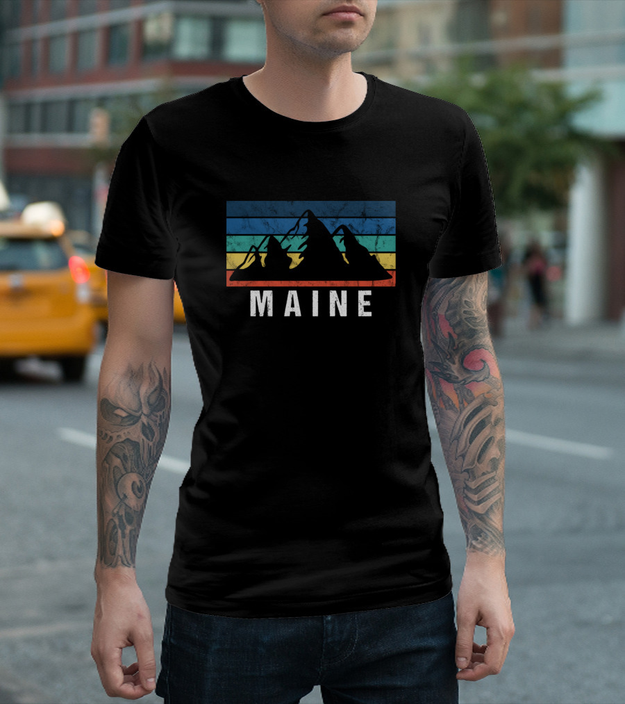 Maine Vintage Mountain Stripes T-Shirt